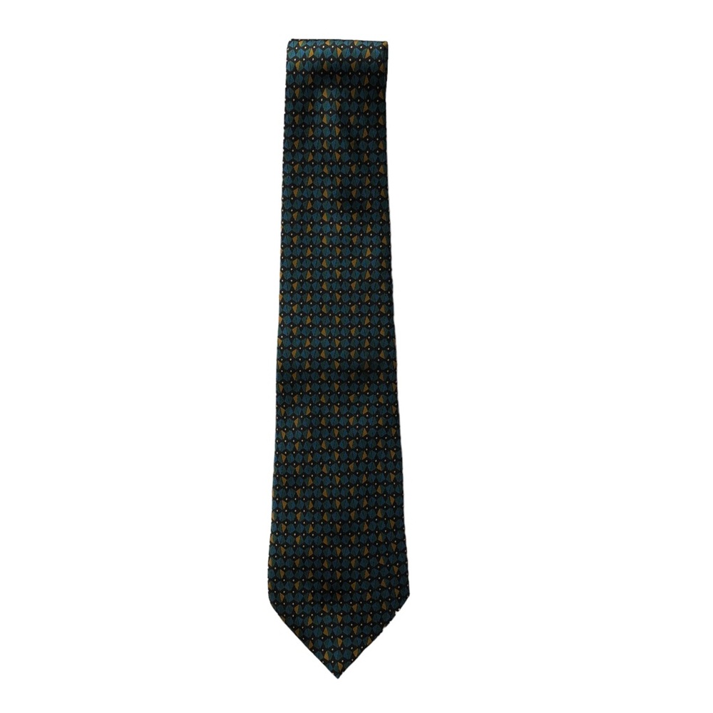 Architect Teal Blue Gold Green Black Print Silk Tie